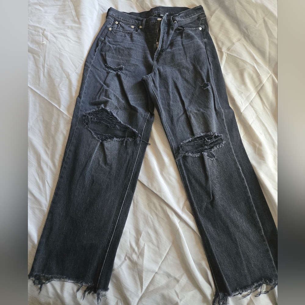 American Eagle Outfitters Black Distressed Straight Leg Jeans